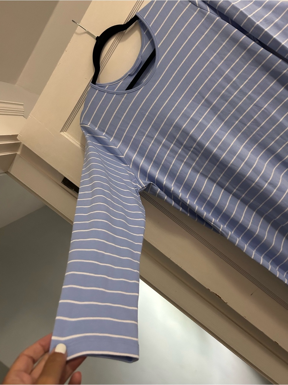 Lands End Long Sleeve Blue & White Stripe Pajama Nightgown NWOT - Picture 2 of 4